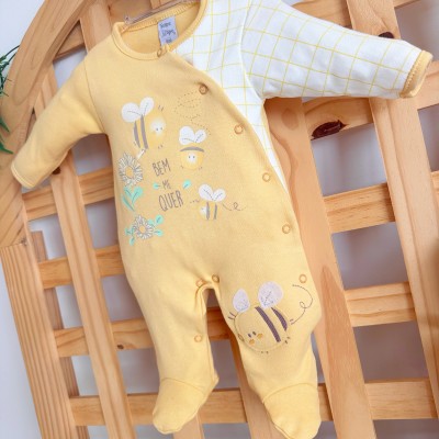  Macacão Trape Zape - Abelhinhas Bem Me Quer - Amarelo e Off White